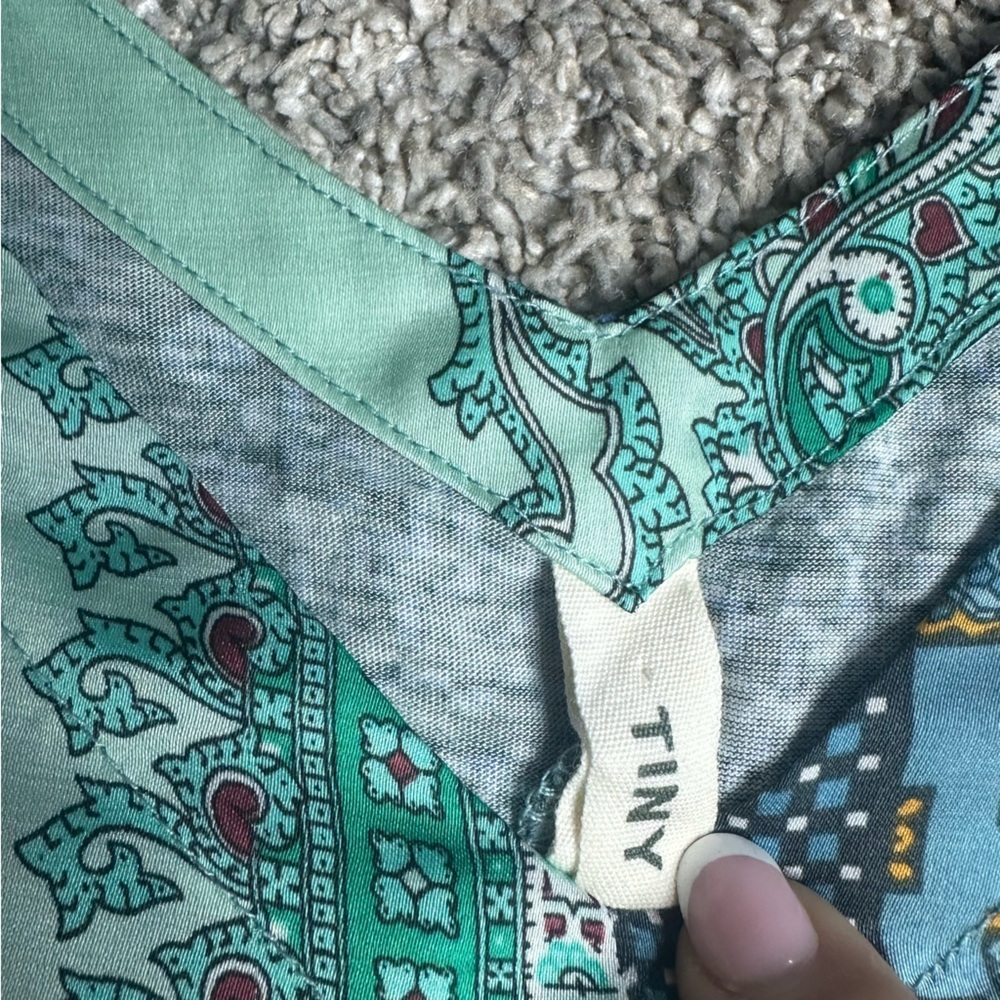 Anthropologie Tiny Kumiko Mix Print Blouse Large teal turquoise embroidered tank - Picture 6 of 12